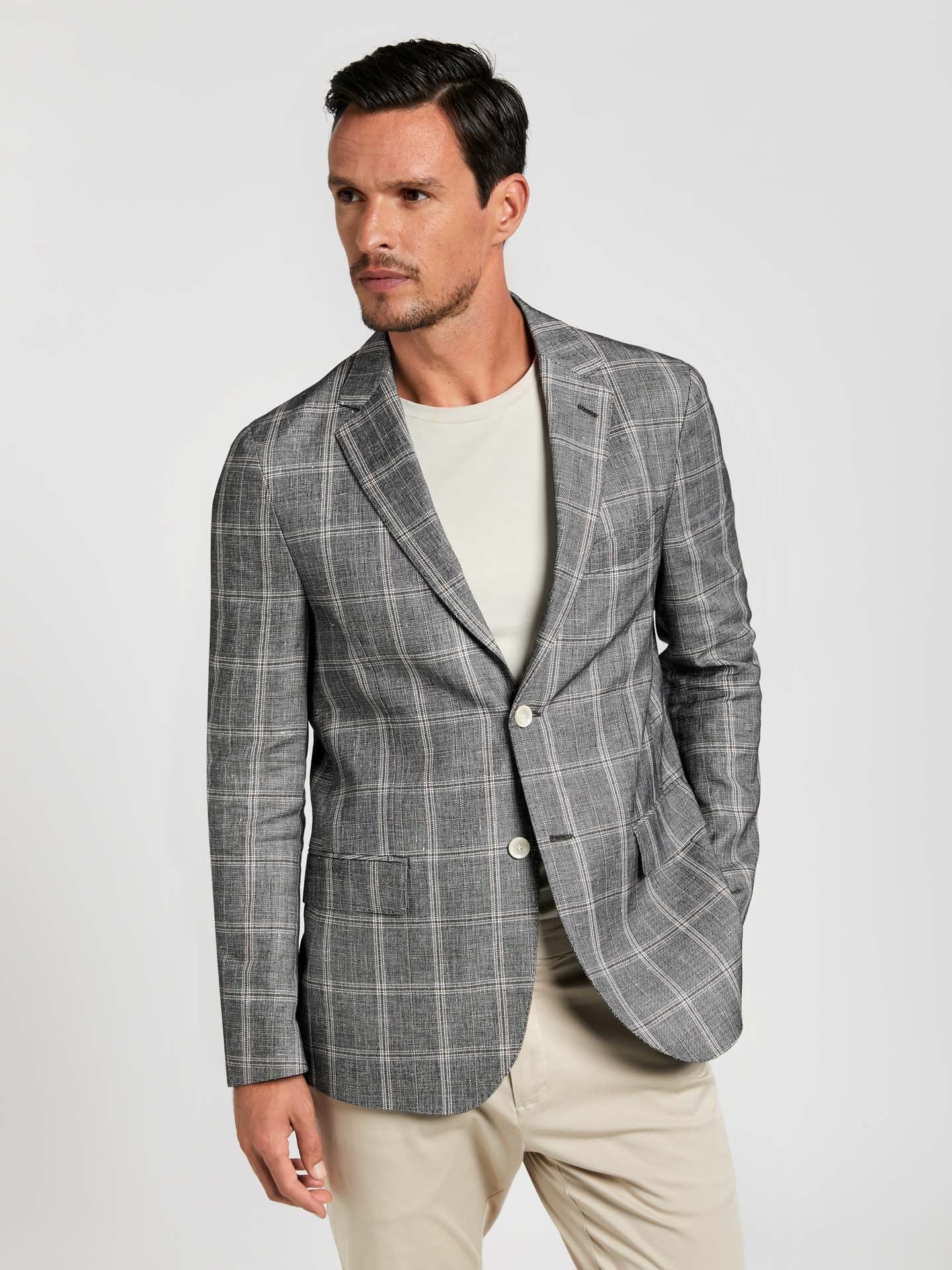 Unstructured windowpane check linen blend blazer - Image 3