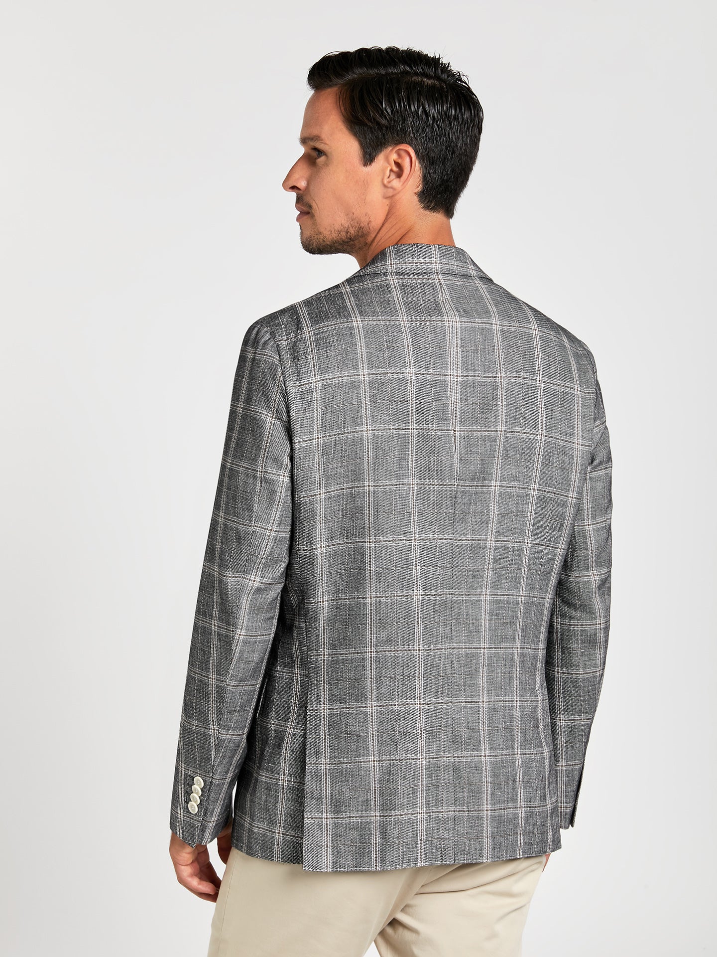 Unstructured windowpane check linen blend blazer - Image 4