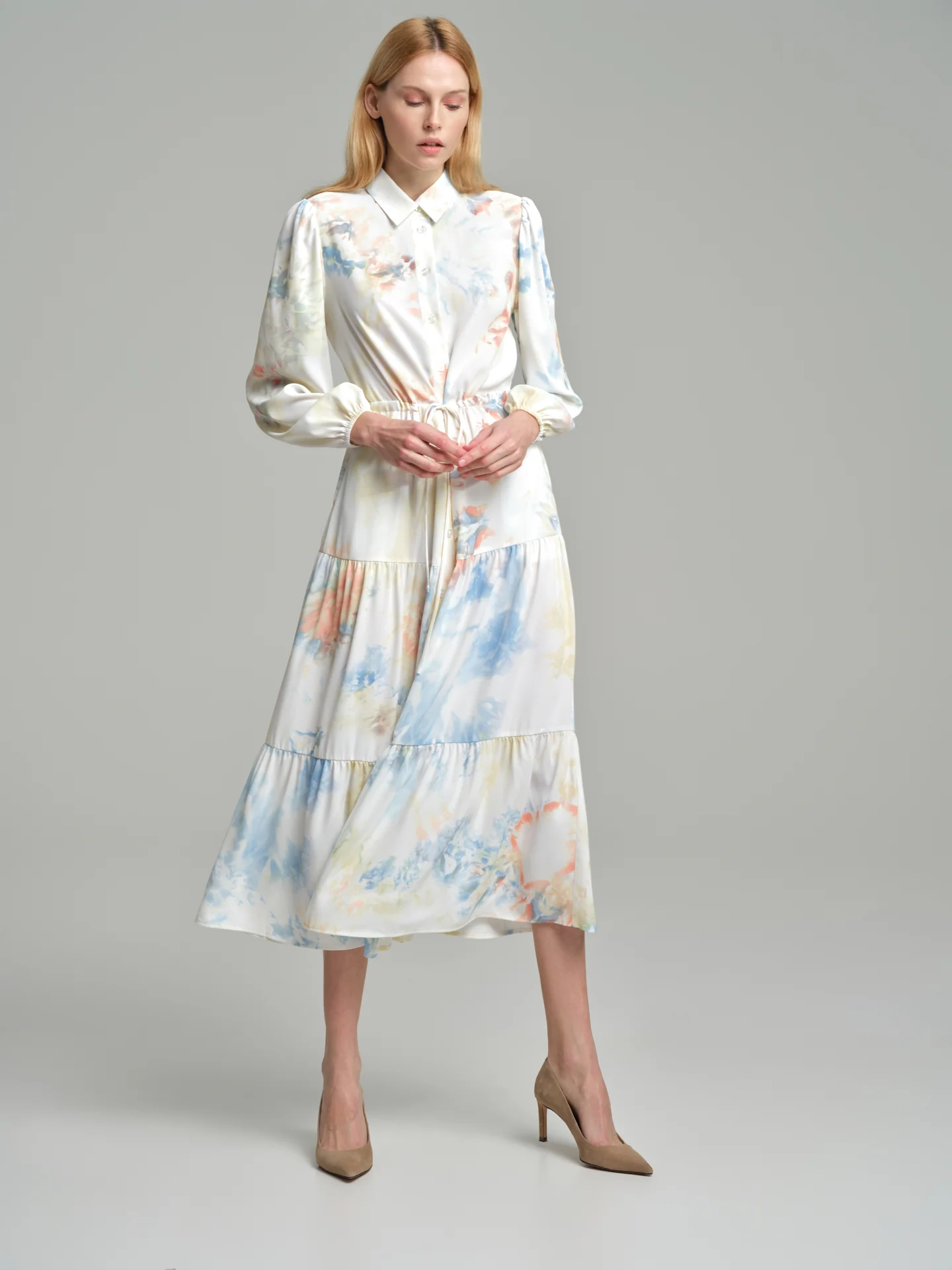 Watercolor print paneled shirt dress - Image 2