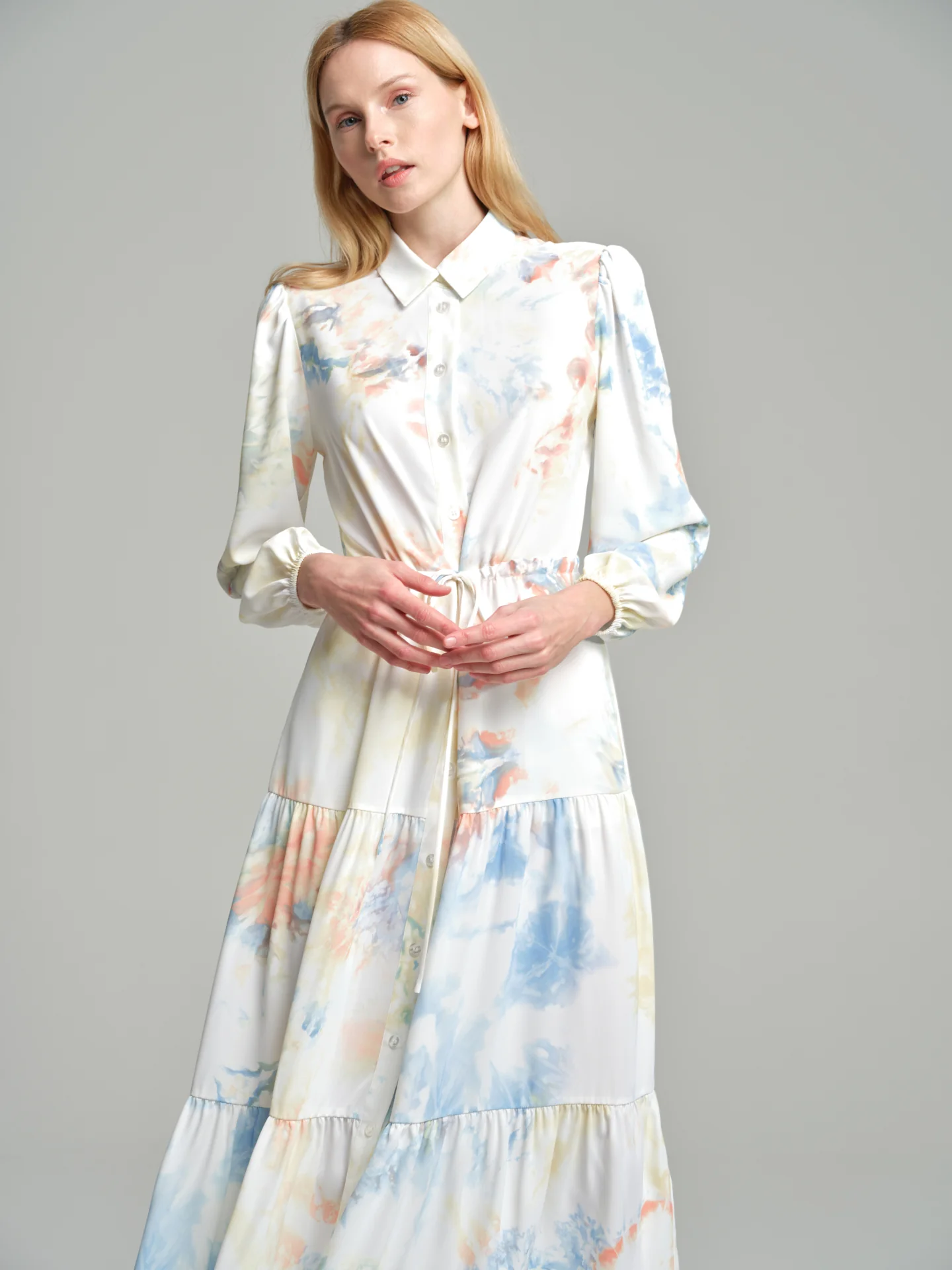 Watercolor print paneled shirt dress - Image 3