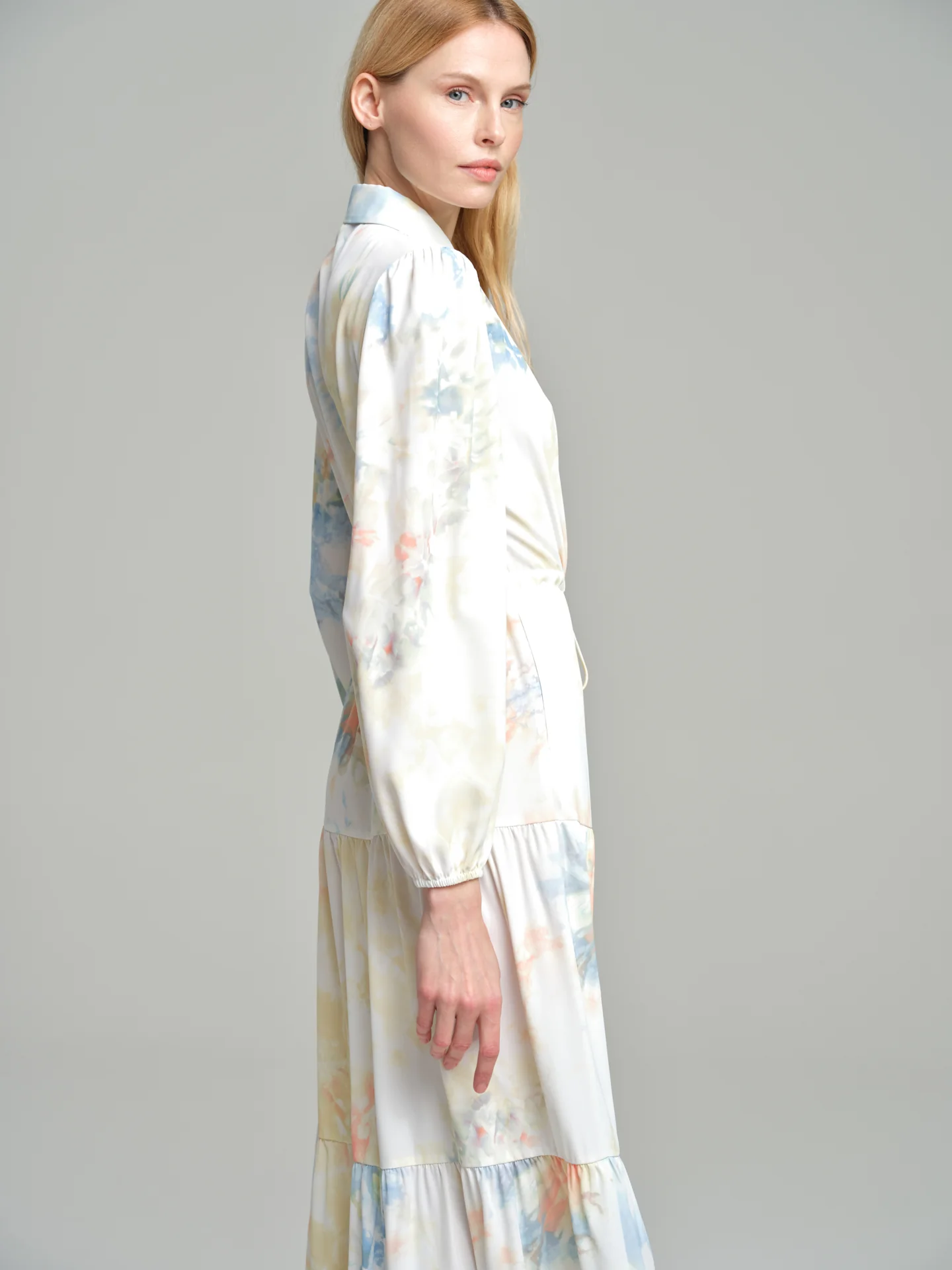 Watercolor print paneled shirt dress - Image 5